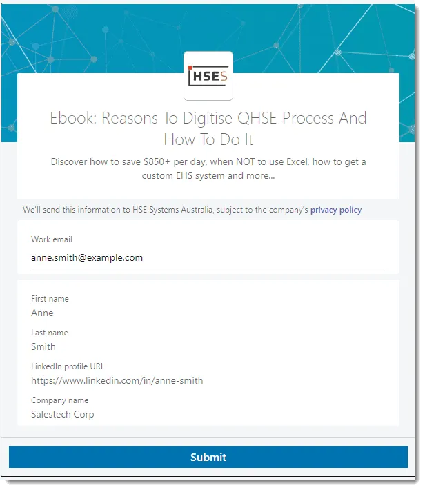 Example LinkedIn Lead Generation Form