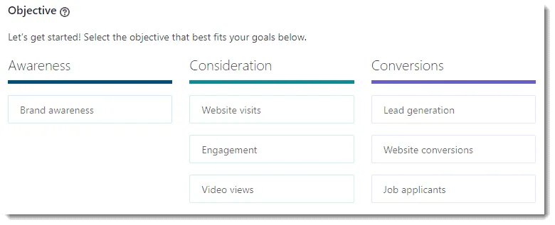 LinkedIn Advertising Campaign Objective Options